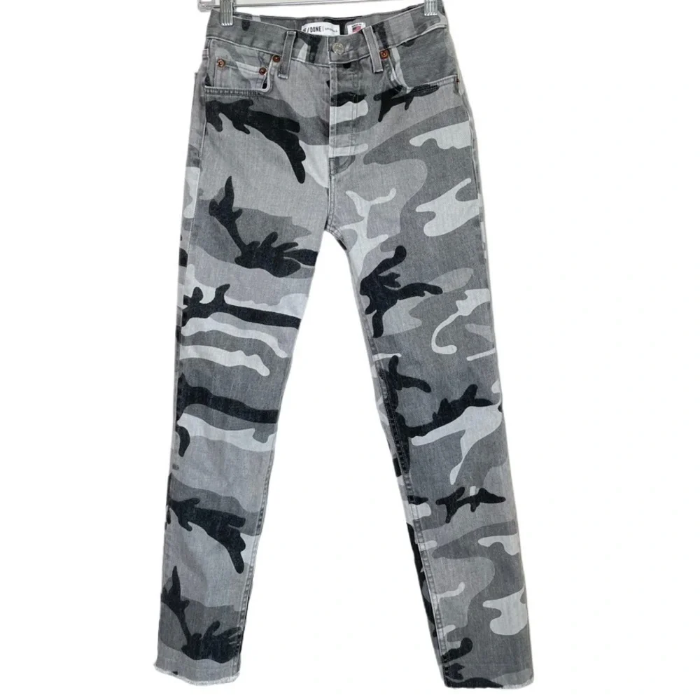 Re/Done Camo High Rise Ankle Crop Stretch Jeans